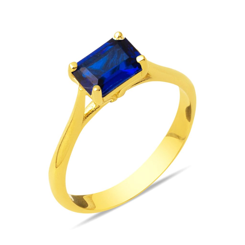 14 Karat Lacivert Baguette with Stones Gold Ring