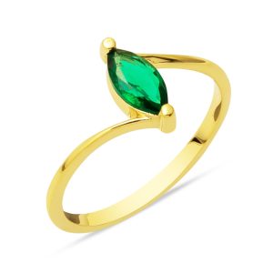 Marquise Vert avec Pierres Or 14 Carats Bague