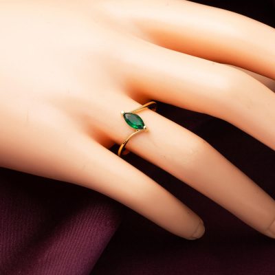 Markiz Yeşil Taşlı Altın 14 Ayar Yüzük - 14K - 1.58g - EZ Gold