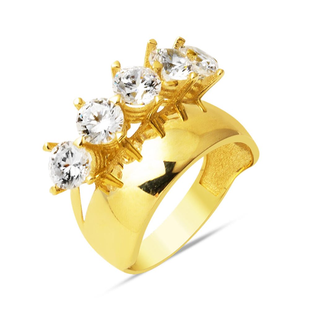 14 Carats Or avec Alliance Cinq Pierres Bague