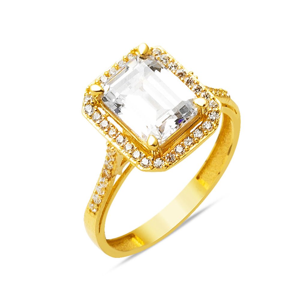 14 Carats Or Baguette avec Pierres Bague
