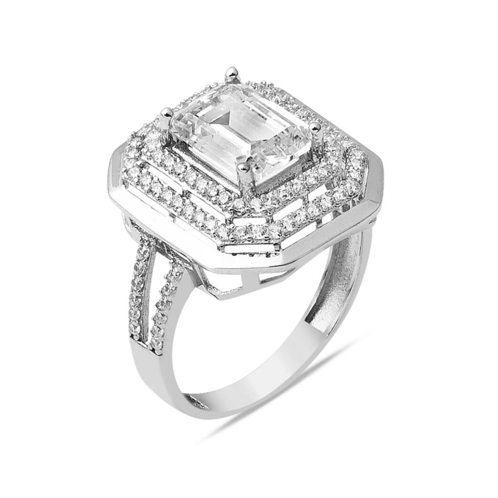 14 Carats Blanc Or Baguette avec Pierres Bague