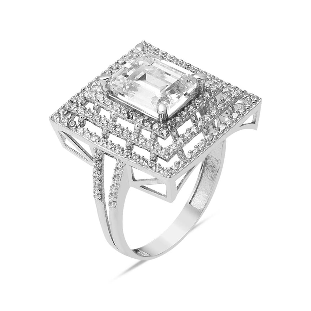 14 Carats Blanc Or Baguette avec Pierres Bague