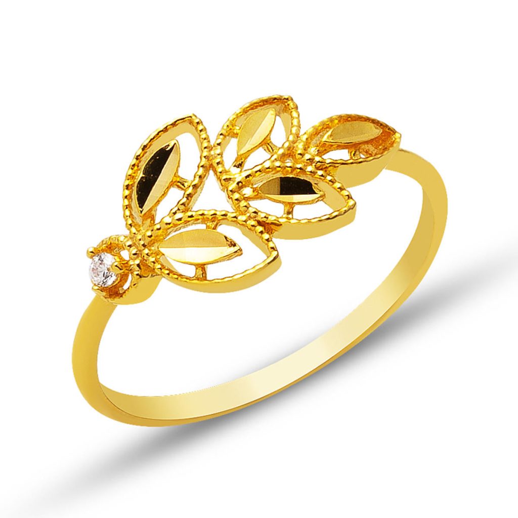 Leaf Motifli 14 Karat Gold Ring