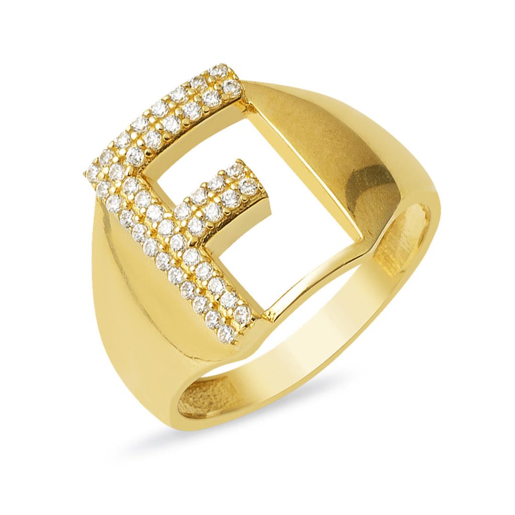 F Lettrei 14 Carats Or Bague