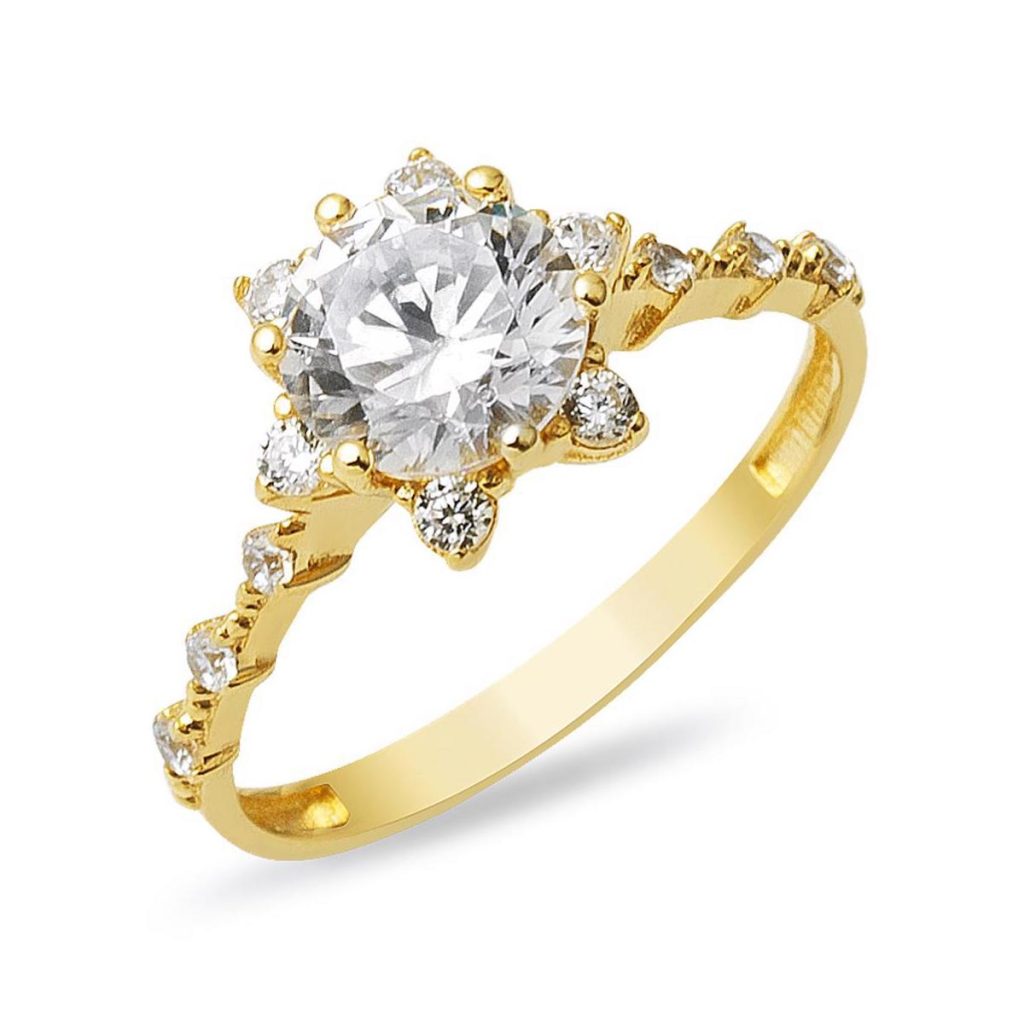 Hanımeli 14 Karat Solitaire Gold Ring