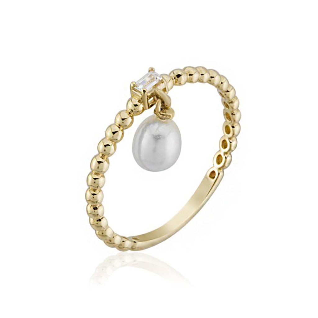 Tropez Baguette with Stones Pearl Gold Ring
