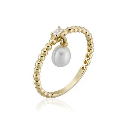 Tropez Baguette with Stones with Pearls Gold Ring