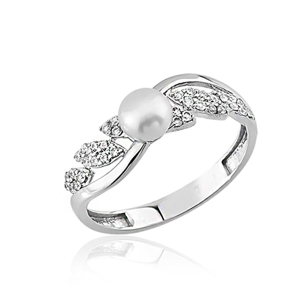 Feuille de Perles Blanc Or Bague
