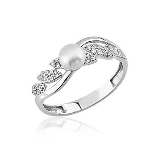 Leaf Pearl White Gold Ring