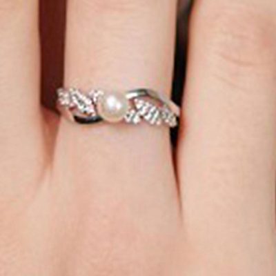 Feuille avec Perles Blanc Or Bague - 14K - 1.7g - EZ Gold