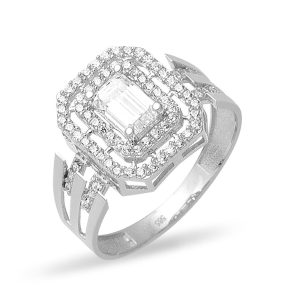 Kaburga Baguette with Stones White Gold Ring