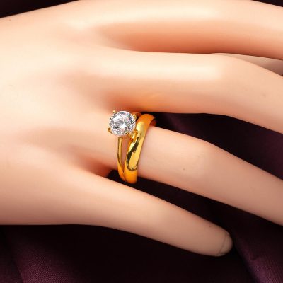 Klasik with Wedding Band 22K Gold Solitaire Ring - 22K - 3.35g - EZ Gold