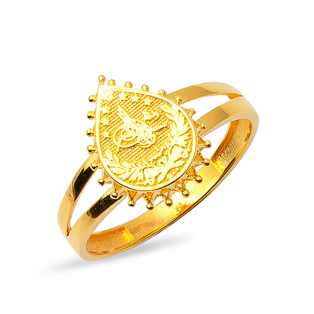 Drop Tughra Plain Gold Ring