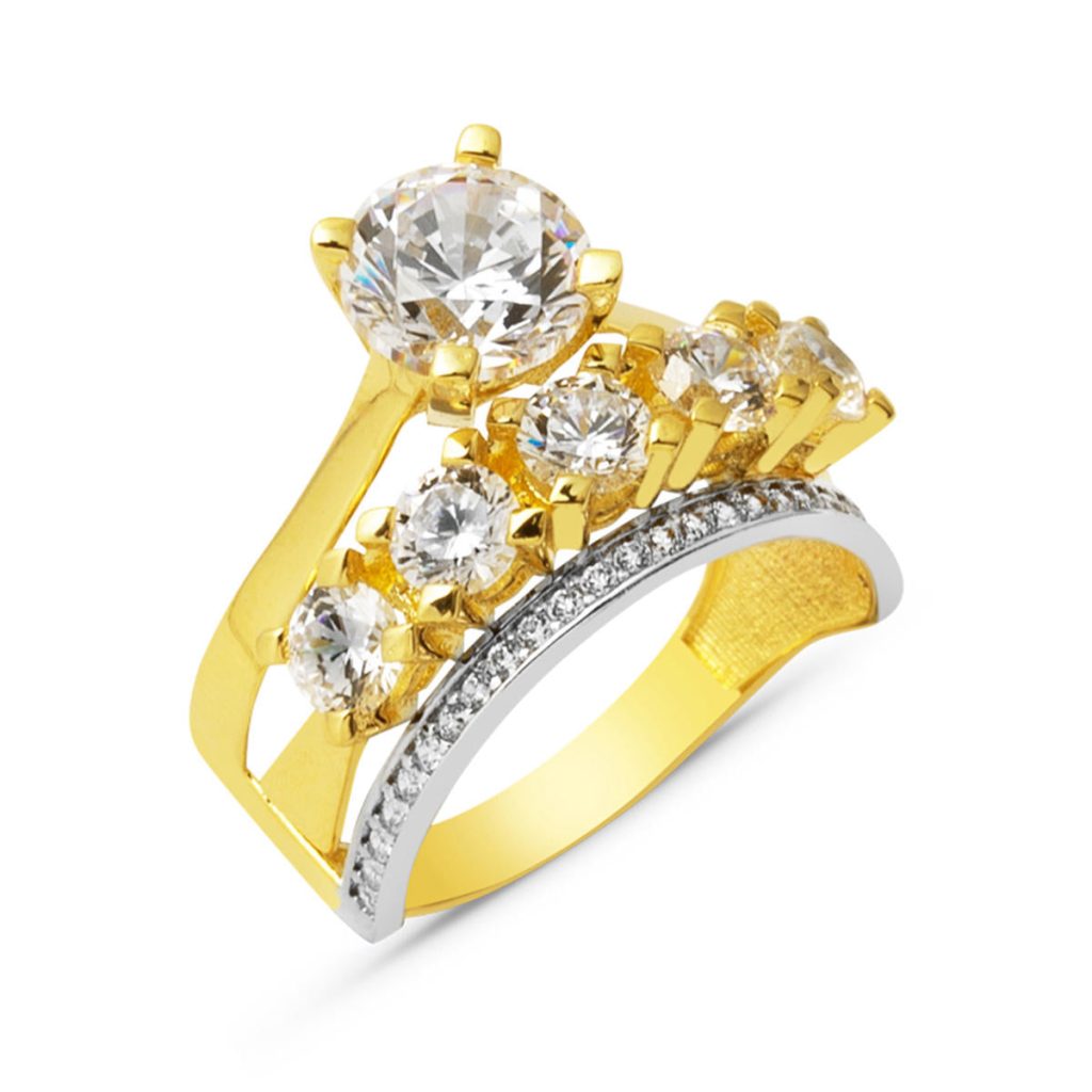 Solitairelı Cinq Pierres 14 Carats Or Bague