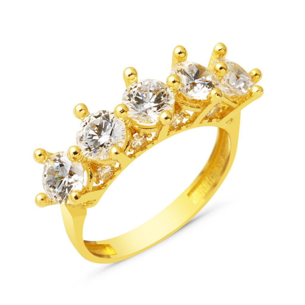 Taç 14 Carats Or Cinq Pierres Bague