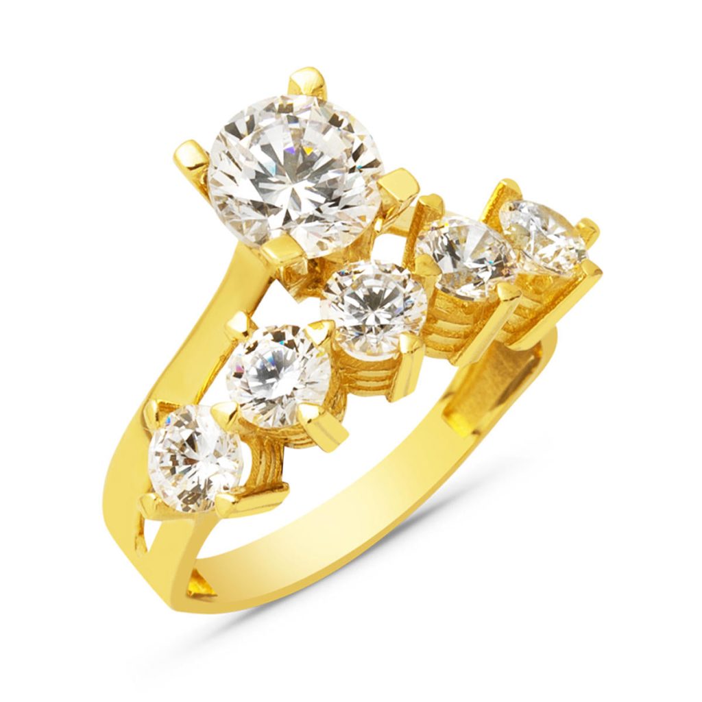 Solitairelı Cinq Pierres 14 Carats Or Bague