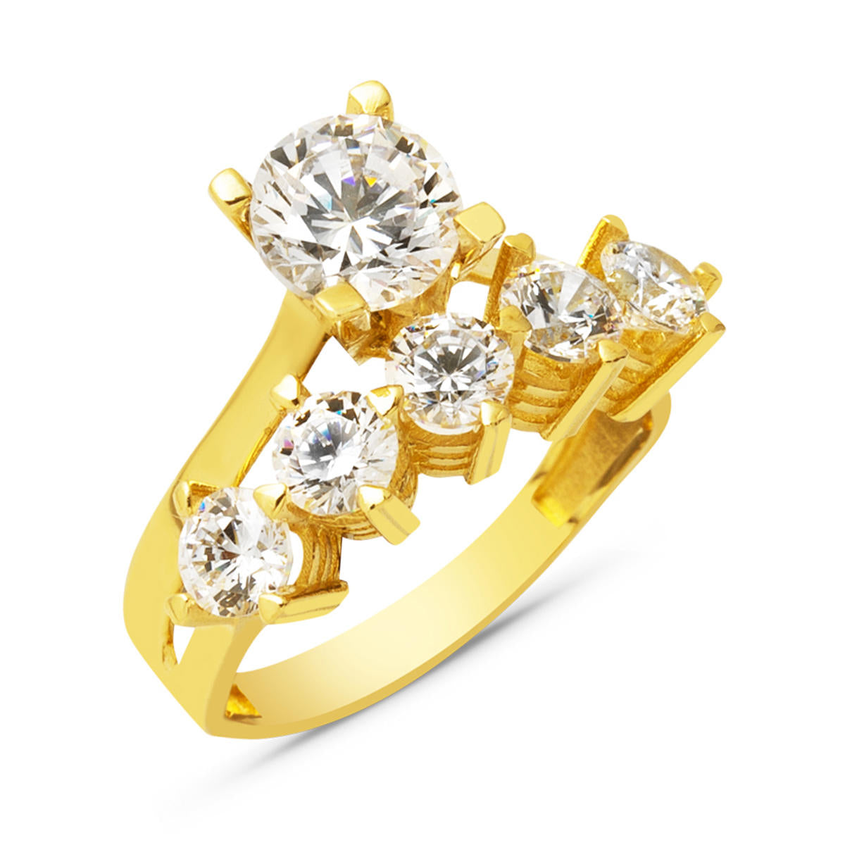 Solitairelı Cinq Pierres 14 Carats Or Bague
