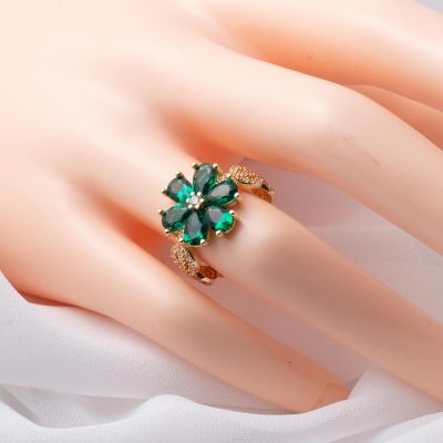 Vert avec Pierres Fleur Or Bague - 14K - 3.84g - EZ Gold