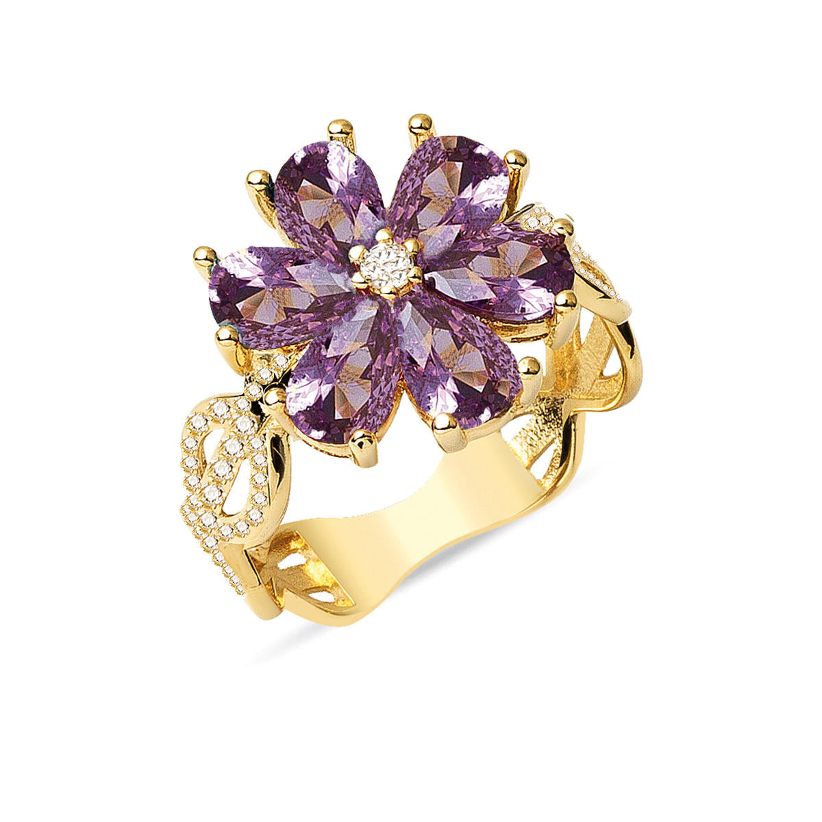 Purple with Stones Flower Gold Ring