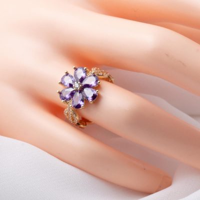 Purple with Stones Flower Gold Ring - 14K - 3.97g - EZ Gold
