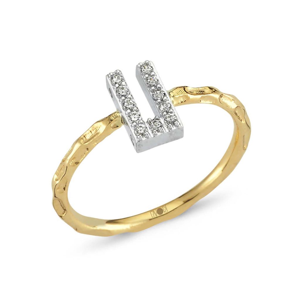 avec Pierres Lettre Or Bague (Bütün Lettreler Üretilir)
