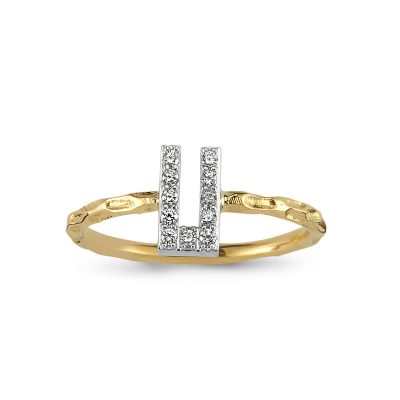 Taşlı Harf Altın Yüzük (Bütün Harfler Üretilir) - 14K - 1.9g - EZ Gold