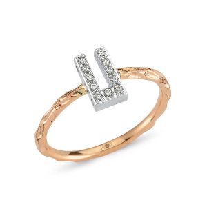 with Stones Letter Rose Gold Ring (Bütün Letterler Üretilir)