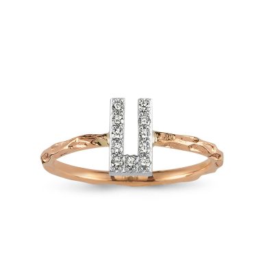 Taşlı Harf Rose Altın Yüzük (Bütün Harfler Üretilir) - 14K - 1.9g - EZ Gold