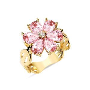 Pink with Stones Flower Gold Ring