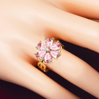Pink with Stones Flower Gold Ring - 14K - 3.62g - EZ Gold