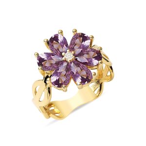 Violet avec Pierres Fleur Or Bague