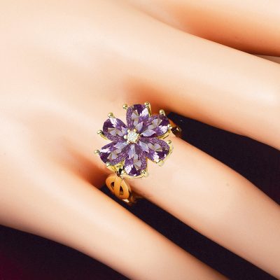 Purple with Stones Flower Gold Ring - 14K - 3.51g - EZ Gold