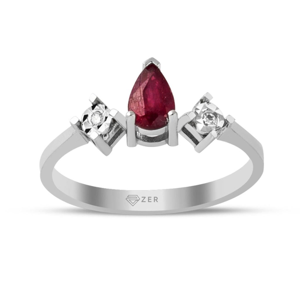Ruby with Stones Diamondlı Gold Ring