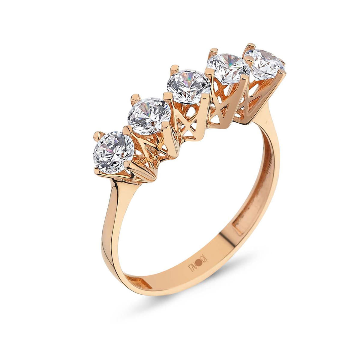 Cinq Pierres 14 Carats Rose Or Bague