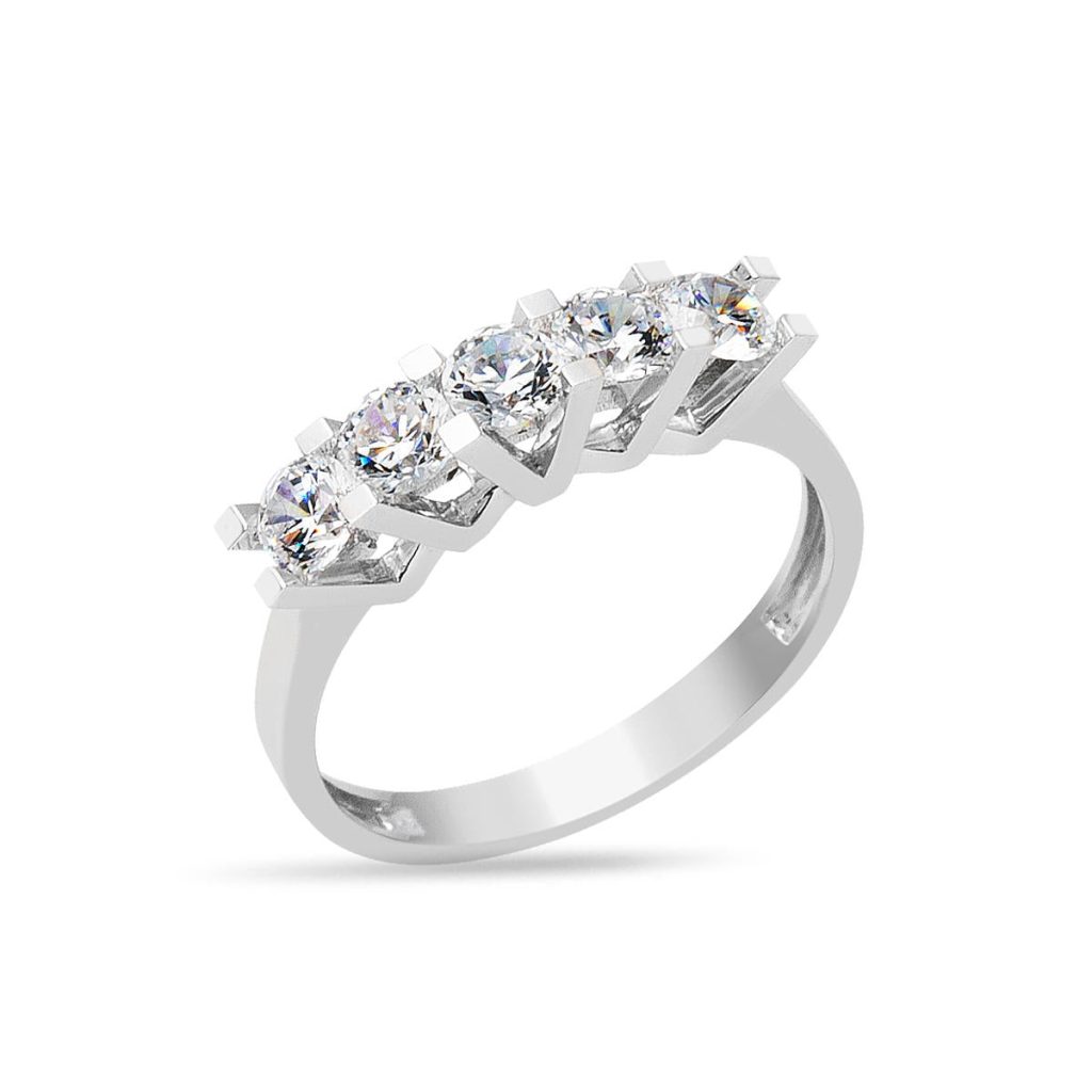 Cinq Pierres 14 Carats Blanc Or Bague