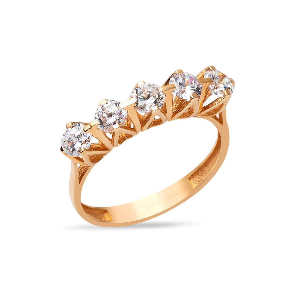 Cinq Pierres 14 Carats Rose Or Bague