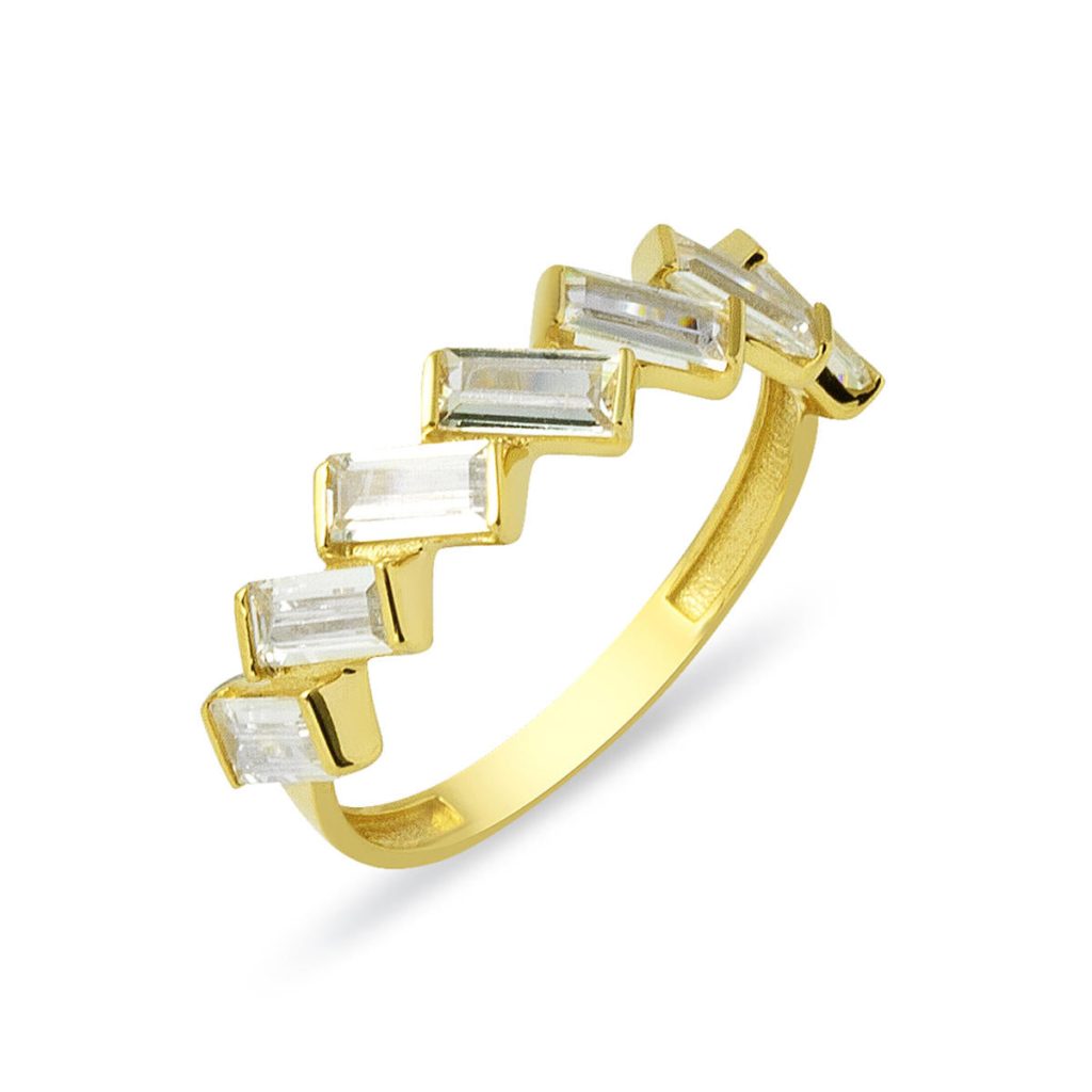 7 Baguette avec Pierres 14 Carats Or Bague