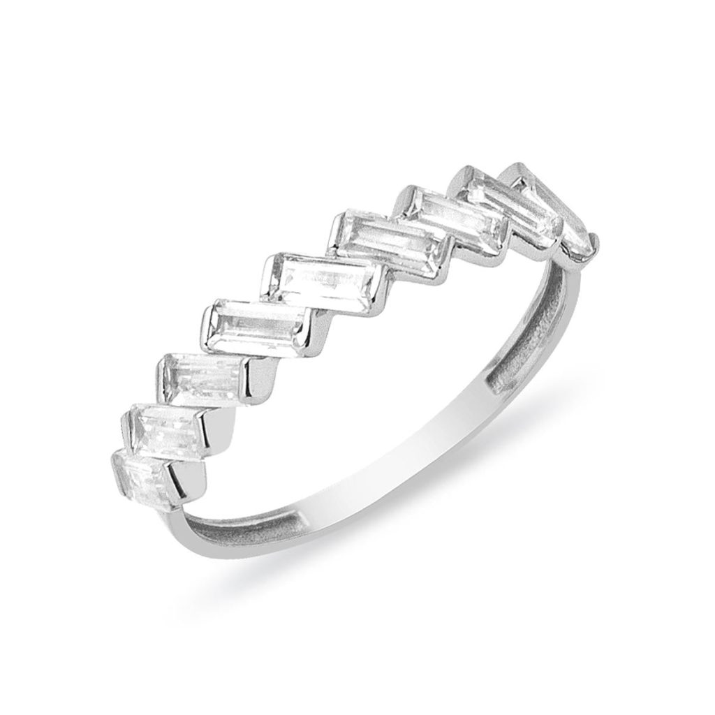 9 Baguette with Stones White Gold Ring
