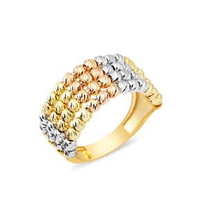 4 Row Colored Beaded 14 Karat Gold Ring