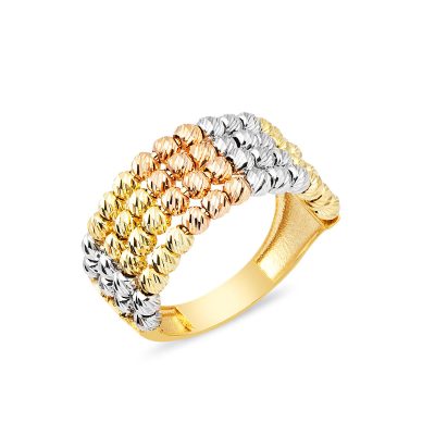 4 Row Colored Beaded 14K Gold Ring