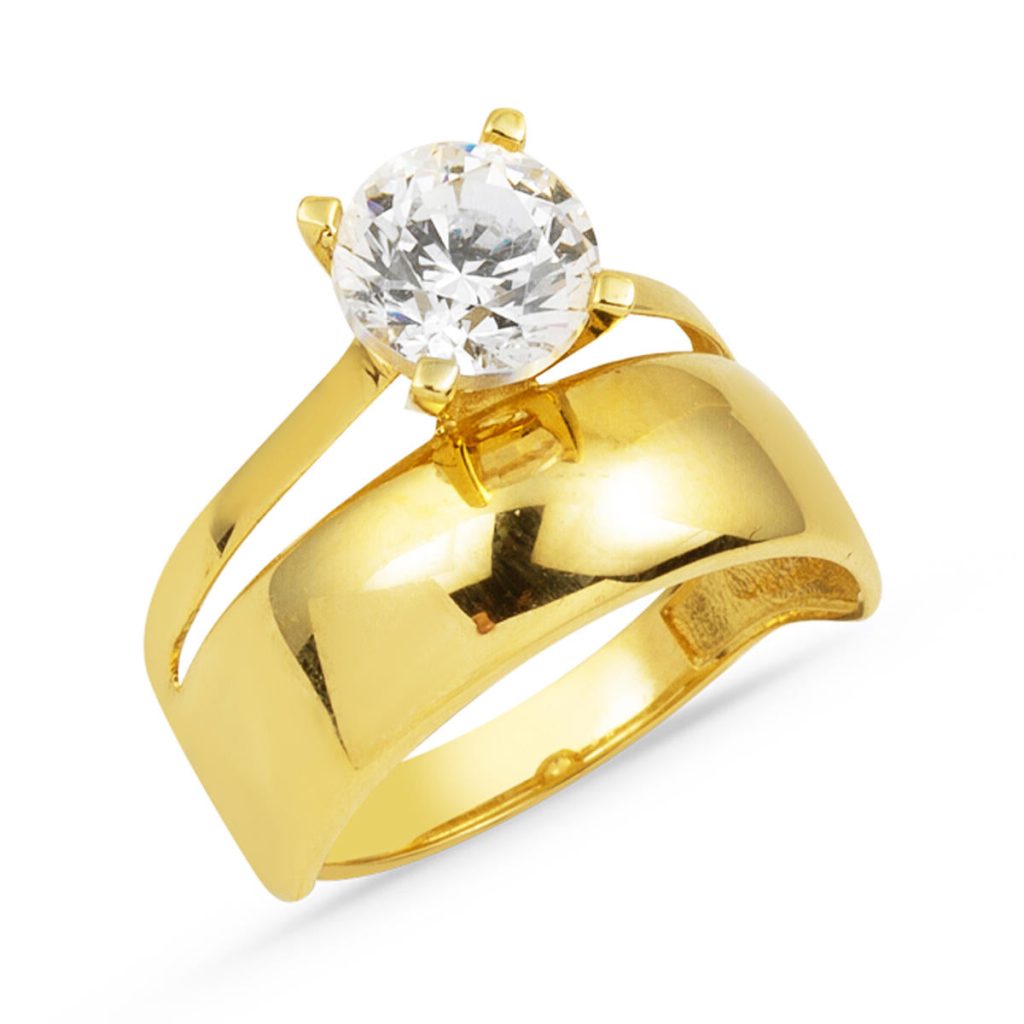 Düz avec Alliance 14 Carats Solitaire Or Bague