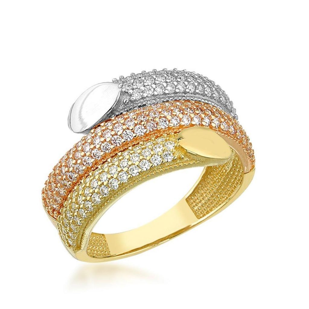 3 Coloré avec Pierres 14 Carats Or Bague