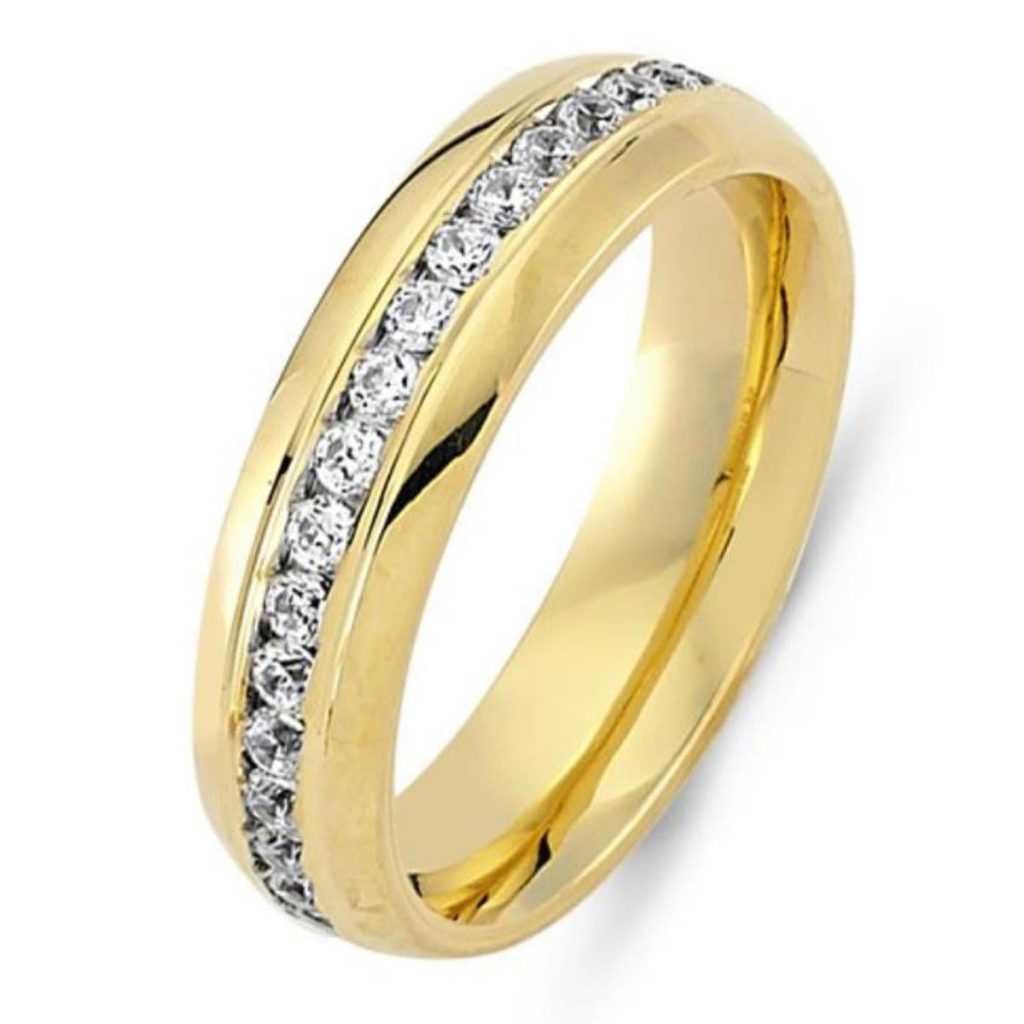 Ortası Row with Stones Classic Gold Wedding Ring
