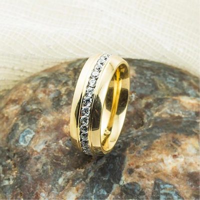 Ortası Sıra Taşlı Klasik Altın Alyans - 14K - 4.5g - EZ Gold