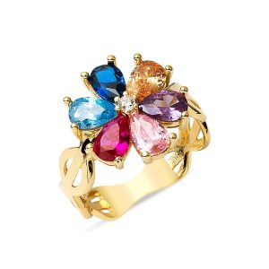 Gökkuşağı Drop with Stones Gold Ring