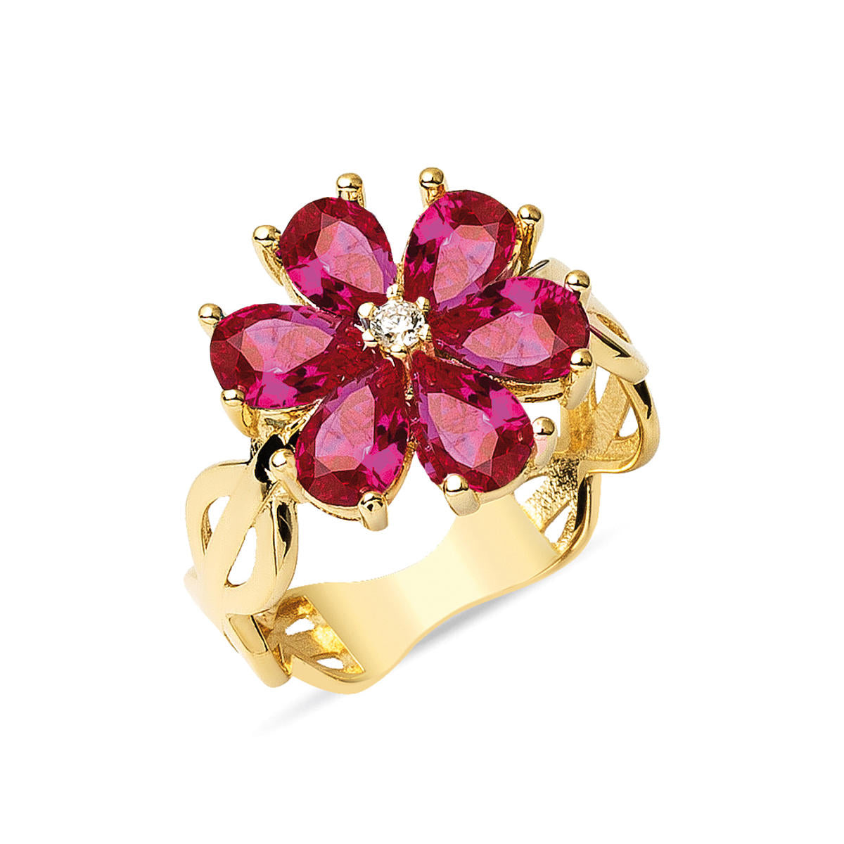 Rouge avec Pierres Fleur Or Bague