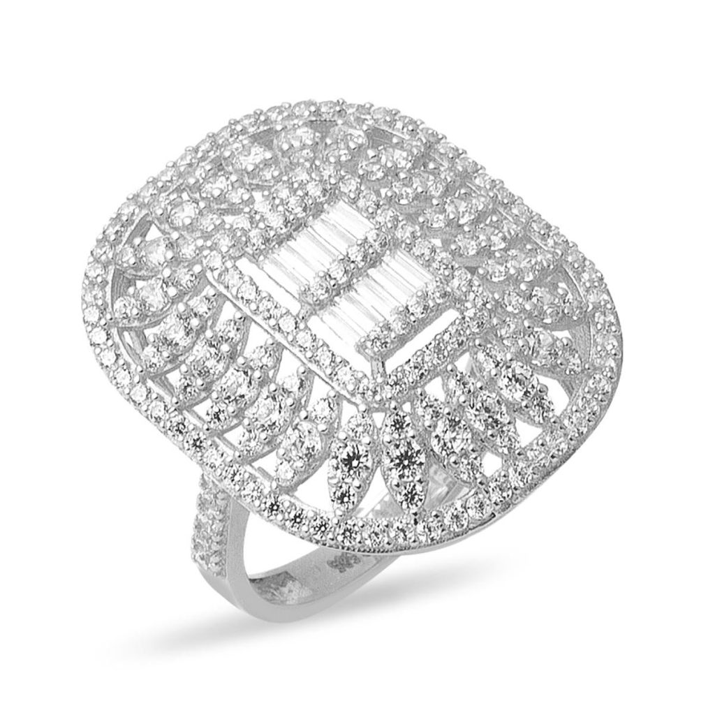 Baguette with Stones White Gold Ring