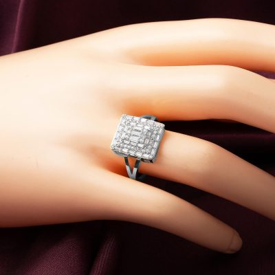Baget Taşlı Beyaz Altın Yüzük - 14K - 3.74g - EZ Gold