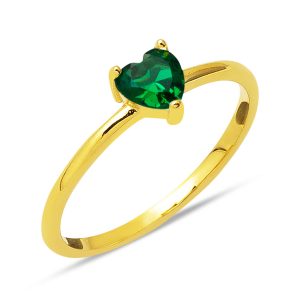 14 Karat Green Heart with Stones Gold Ring